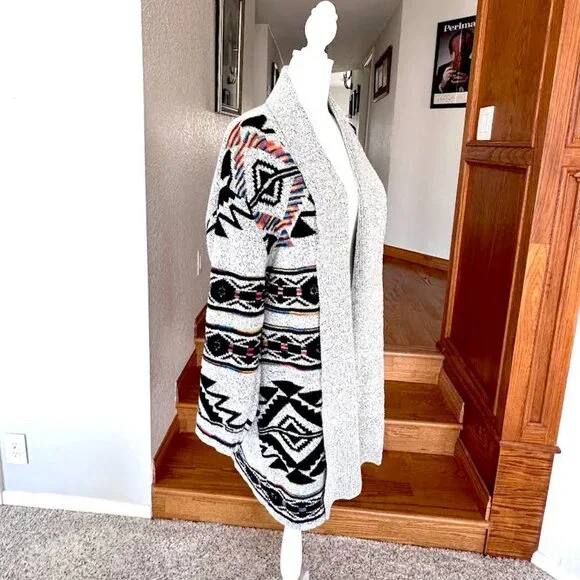 Anthropologie Northern Angel Rainbow Grey Aztec Duster Cardigan - Picture 8 of 15